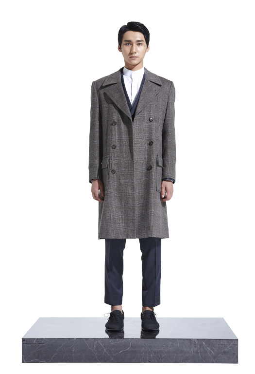 DOUBLE-BREASTED CHECK BRWON POLO COAT